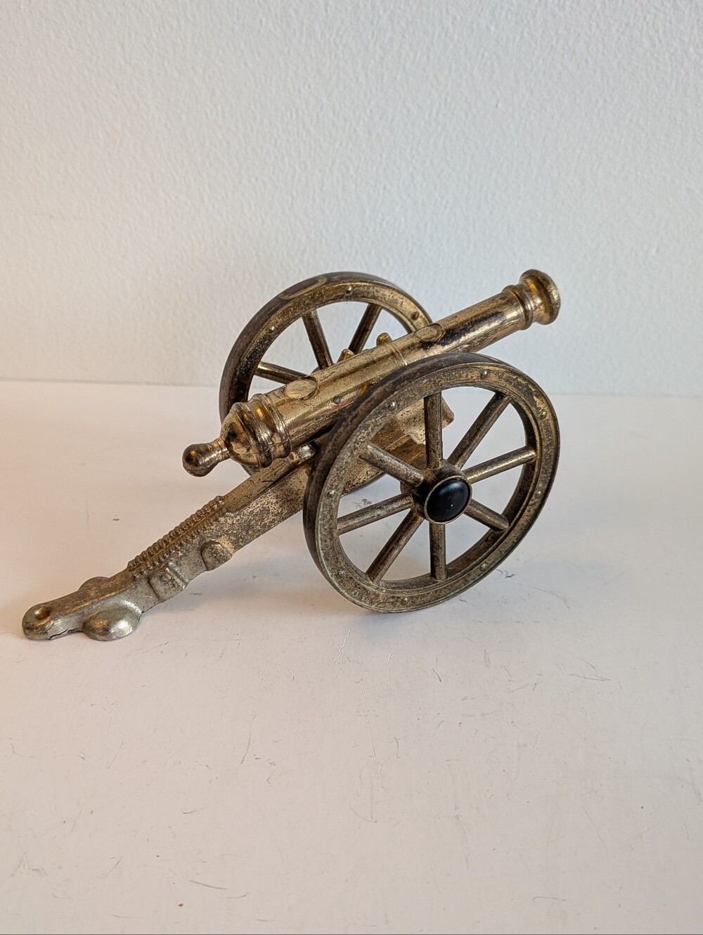 Vtg Brass Cannon Model Miniature Field Artillery Figurine GR Britain Paperweight